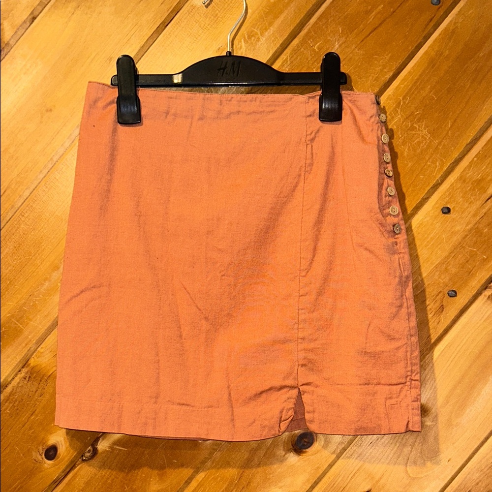 Free people burnt orange linen blend mini skirt with side buttons